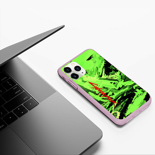 Чехол iPhone 11 Pro матовый Cyberpunk 2077: Green Breaks / 3D-Розовый – фото 3