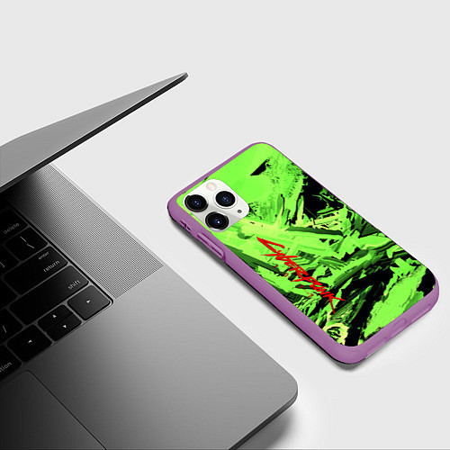 Чехол iPhone 11 Pro матовый Cyberpunk 2077: Green Breaks / 3D-Фиолетовый – фото 3