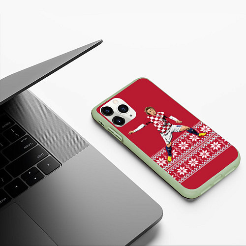 Чехол iPhone 11 Pro матовый Luka Modric / 3D-Салатовый – фото 3