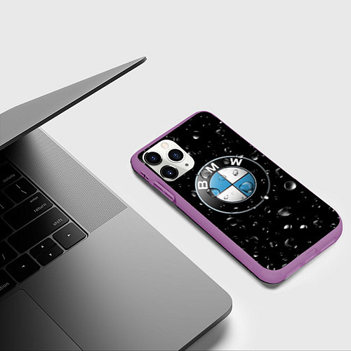 Чехол iPhone 11 Pro матовый BMW под Дождём / 3D-Фиолетовый – фото 3