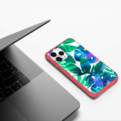 Чехол iPhone 11 Pro матовый Зеленые тропики / 3D-Красный – фото 3