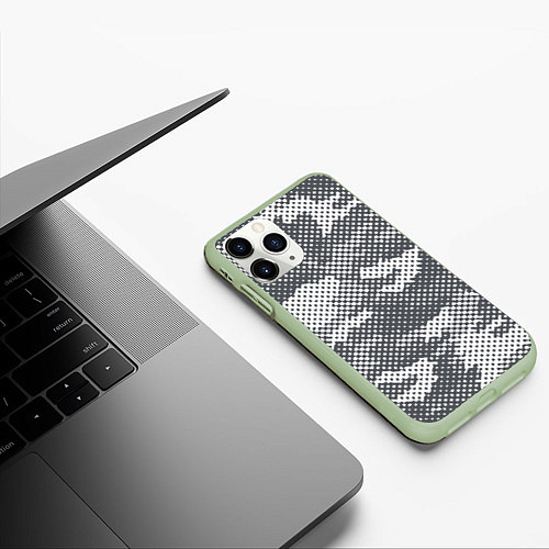 Чехол iPhone 11 Pro матовый Серый камуфляж / 3D-Салатовый – фото 3