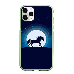 Чехол iPhone 11 Pro матовый Лошадь под луной, цвет: 3D-салатовый
