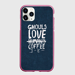 Чехол iPhone 11 Pro матовый Ghouls Love Coffee, цвет: 3D-малиновый