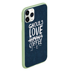 Чехол iPhone 11 Pro матовый Ghouls Love Coffee, цвет: 3D-салатовый — фото 2