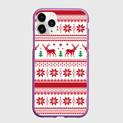 Чехол iPhone 11 Pro матовый Новогодние олени, цвет: 3D-фиолетовый