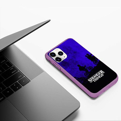 Чехол iPhone 11 Pro матовый Stranger Things: Moon Biker / 3D-Фиолетовый – фото 3