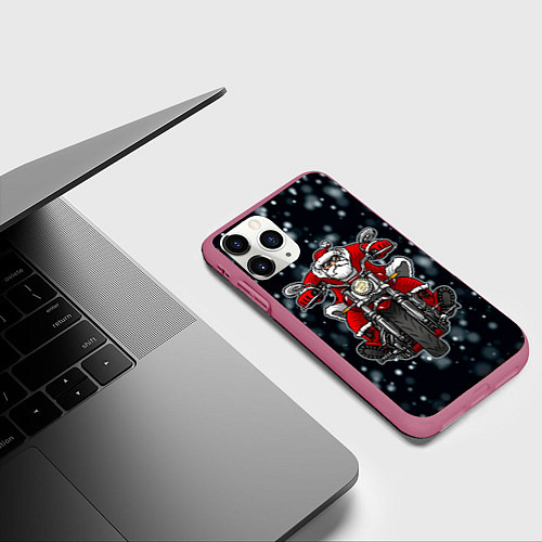 Чехол iPhone 11 Pro матовый Крутой Санта / 3D-Малиновый – фото 3