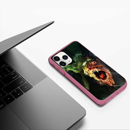 Чехол iPhone 11 Pro матовый Metro exodus - рыба мутант / 3D-Малиновый – фото 3