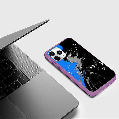 Чехол iPhone 11 Pro матовый Makoto Yuki: Persona 5 / 3D-Фиолетовый – фото 3