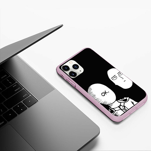 Чехол iPhone 11 Pro матовый Saitama: One-Punch Man / 3D-Розовый – фото 3