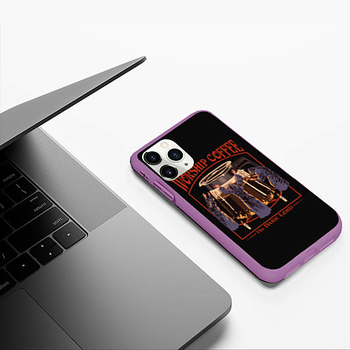 Чехол iPhone 11 Pro матовый Worship Coffee / 3D-Фиолетовый – фото 3