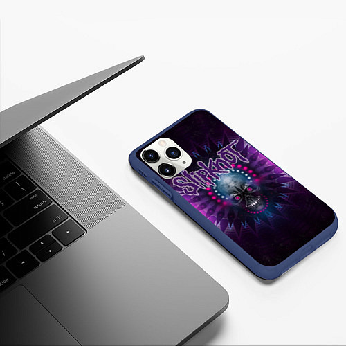 Чехол iPhone 11 Pro матовый Slipknot: Neon Skull / 3D-Тёмно-синий – фото 3