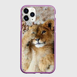 Чехол iPhone 11 Pro матовый Львенок, цвет: 3D-фиолетовый