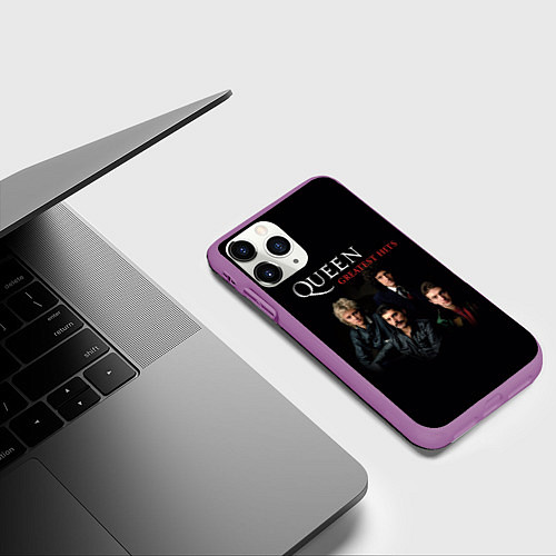 Чехол iPhone 11 Pro матовый Queen: Greatests Hits / 3D-Фиолетовый – фото 3