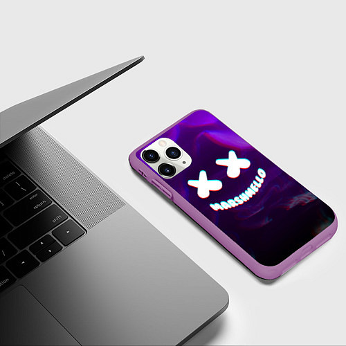 Чехол iPhone 11 Pro матовый Marshmello: Violet Glitch / 3D-Фиолетовый – фото 3