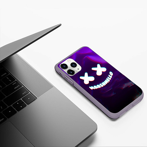 Чехол iPhone 11 Pro матовый Marshmello: Violet Glitch / 3D-Серый – фото 3