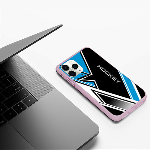 Чехол iPhone 11 Pro матовый Hockey black blue white / 3D-Розовый – фото 3