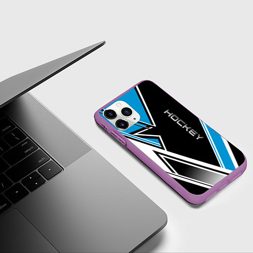 Чехол iPhone 11 Pro матовый Hockey black blue white / 3D-Фиолетовый – фото 3