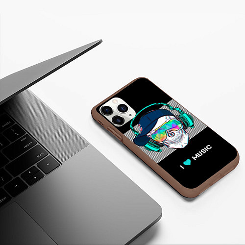 Чехол iPhone 11 Pro матовый I like music - skull / 3D-Коричневый – фото 3