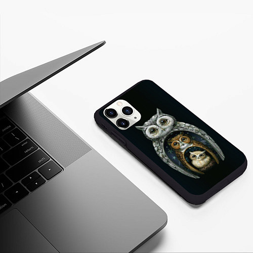 Чехол iPhone 11 Pro матовый Сова-матрешка / 3D-Черный – фото 3
