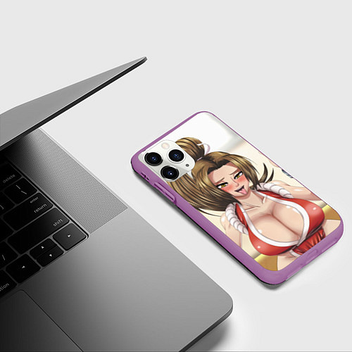 Чехол iPhone 11 Pro матовый Май Сирануи boobs - sexy ahegao / 3D-Фиолетовый – фото 3