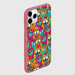 Чехол iPhone 11 Pro матовый Совы разноцветные, цвет: 3D-малиновый — фото 2