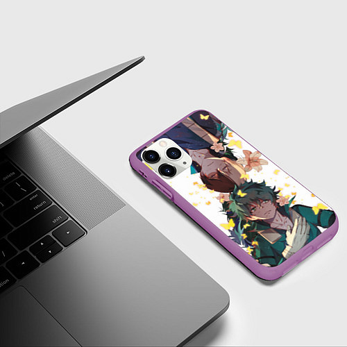 Чехол iPhone 11 Pro матовый My Hero Academia парни с цветами / 3D-Фиолетовый – фото 3