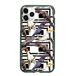 Чехол iPhone 11 Pro матовый Попугаи Какаду, цвет: 3D-темно-зеленый