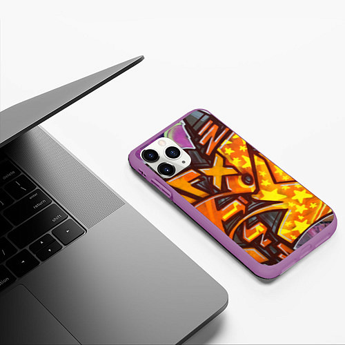 Чехол iPhone 11 Pro матовый Orange Graffiti / 3D-Фиолетовый – фото 3