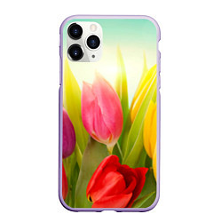 Чехол iPhone 11 Pro матовый Цветущие тюльпаны, цвет: 3D-светло-сиреневый
