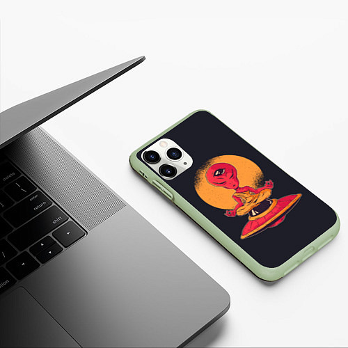 Чехол iPhone 11 Pro матовый Пришелец-медитатор / 3D-Салатовый – фото 3