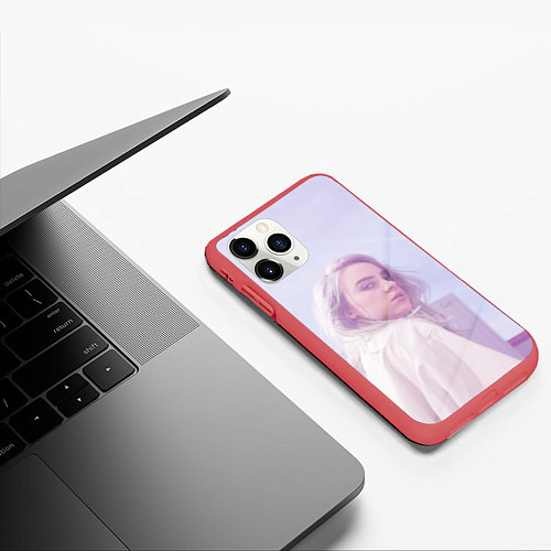 Чехол iPhone 11 Pro матовый Billie Eilish: Light Pink / 3D-Красный – фото 3