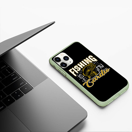 Чехол iPhone 11 Pro матовый Fishing is my Cardio / 3D-Салатовый – фото 3
