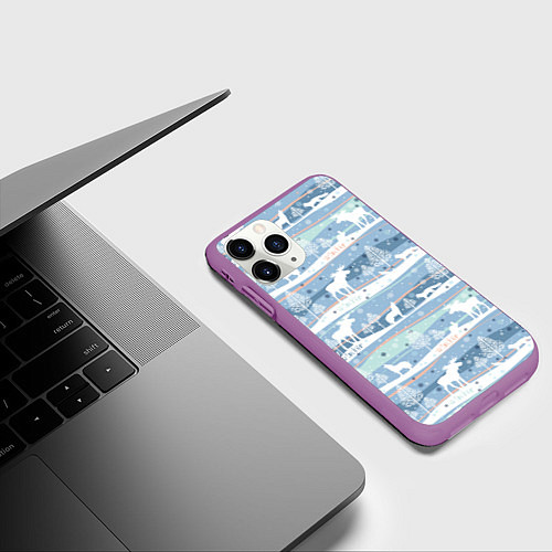 Чехол iPhone 11 Pro матовый Зимний мотив / 3D-Фиолетовый – фото 3