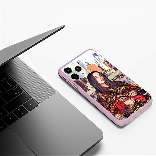 Чехол iPhone 11 Pro матовый Billie Eilish: Street Style / 3D-Розовый – фото 3