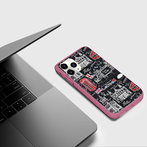 Чехол iPhone 11 Pro матовый Привет Лондон / 3D-Малиновый – фото 3
