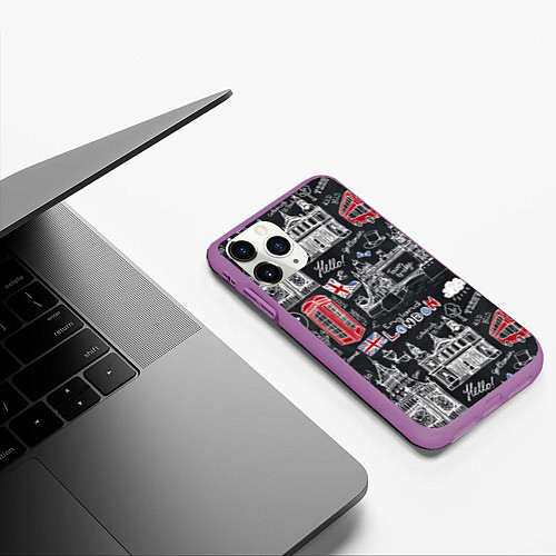 Чехол iPhone 11 Pro матовый Привет Лондон / 3D-Фиолетовый – фото 3