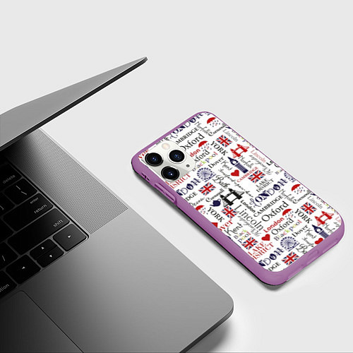 Чехол iPhone 11 Pro матовый Лондон коллаж / 3D-Фиолетовый – фото 3