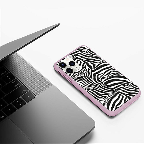 Чехол iPhone 11 Pro матовый Полосы шкура зебры / 3D-Розовый – фото 3