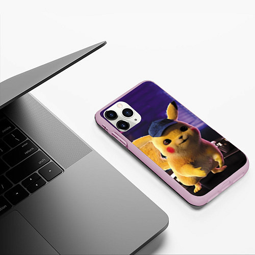 Чехол iPhone 11 Pro матовый Пикачу Детектив / 3D-Розовый – фото 3