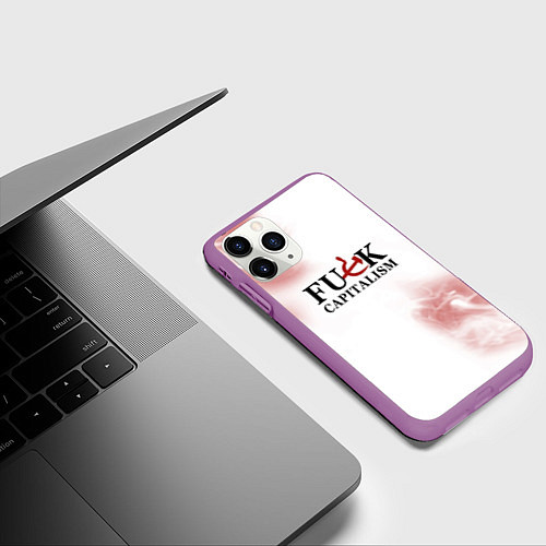 Чехол iPhone 11 Pro матовый Не люблю капитализм! / 3D-Фиолетовый – фото 3