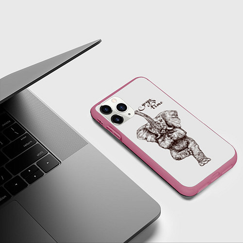 Чехол iPhone 11 Pro матовый Yoga time - elephant / 3D-Малиновый – фото 3