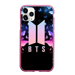 Чехол iPhone 11 Pro матовый BTS: Black Butterflies, цвет: 3D-малиновый