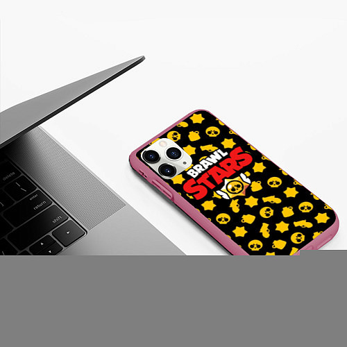 Чехол iPhone 11 Pro матовый Brawl Stars: Yellow Style / 3D-Малиновый – фото 3