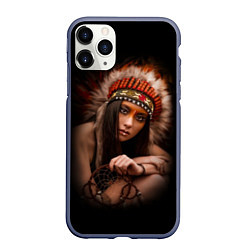 Чехол iPhone 11 Pro матовый Индейская девушка, цвет: 3D-серый