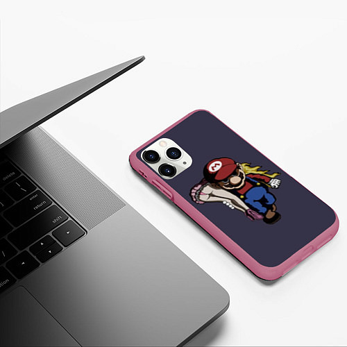 Чехол iPhone 11 Pro матовый Mario Chad / 3D-Малиновый – фото 3