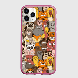Чехол iPhone 11 Pro матовый Прикольные зверушки, цвет: 3D-малиновый