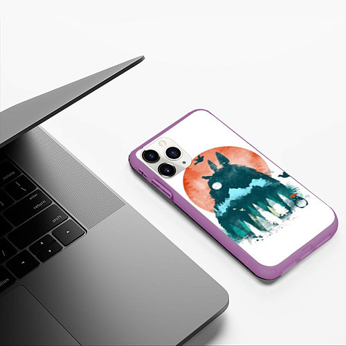 Чехол iPhone 11 Pro матовый Лесной Тоторо / 3D-Фиолетовый – фото 3