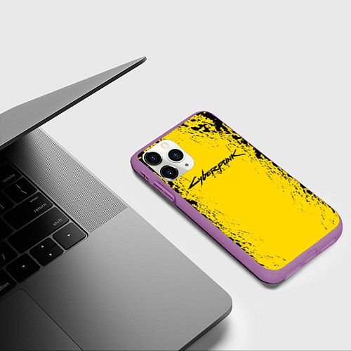 Чехол iPhone 11 Pro матовый Cyberpunk 2077 Samurai logo / 3D-Фиолетовый – фото 3